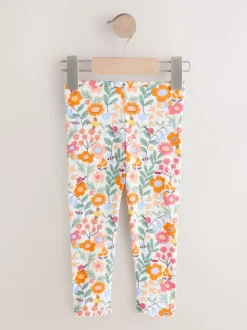Oranje fijn gebloemd - Ribbed Leggings (3mths-7yrs)