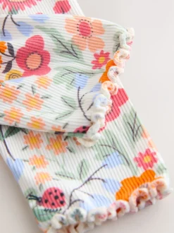 Oranje fijn gebloemd - Ribbed Leggings (3mths-7yrs)