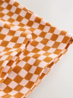 Oranje met dambordmotief - Broek met wijde kortere pijpen (3mnd -7jr)