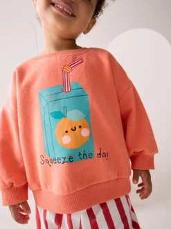 Oranje 'Squeeze the Day' - Set van sweatshirt en broek met wijde pijpen (3mnd -7jr)