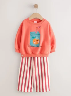 Oranje 'Squeeze the Day' - Set van sweatshirt en broek met wijde pijpen (3mnd -7jr)