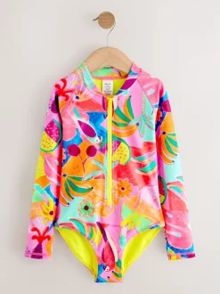 Oranje tropisch - Long Sleeve Sunsafe Swimsuit (3mths-16yrs)