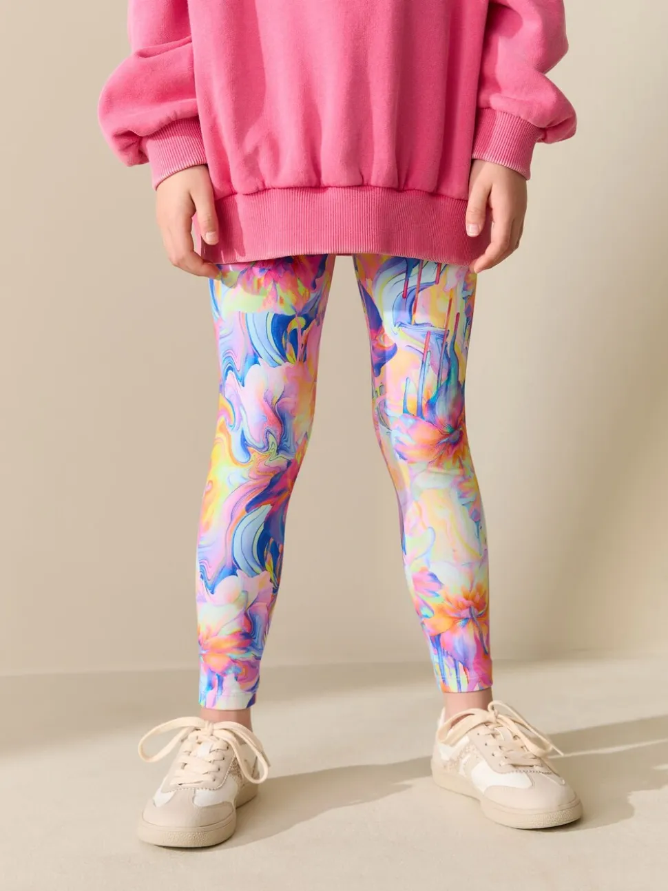 Oranje/blauw gebloemd - Legging (3-16 jr)