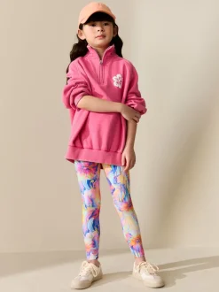 Oranje/blauw gebloemd - Legging (3-16 jr)