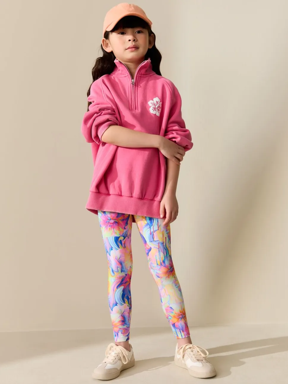 Oranje/blauw gebloemd - Legging (3-16 jr)