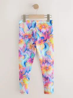 Oranje/blauw gebloemd - Legging (3-16 jr)