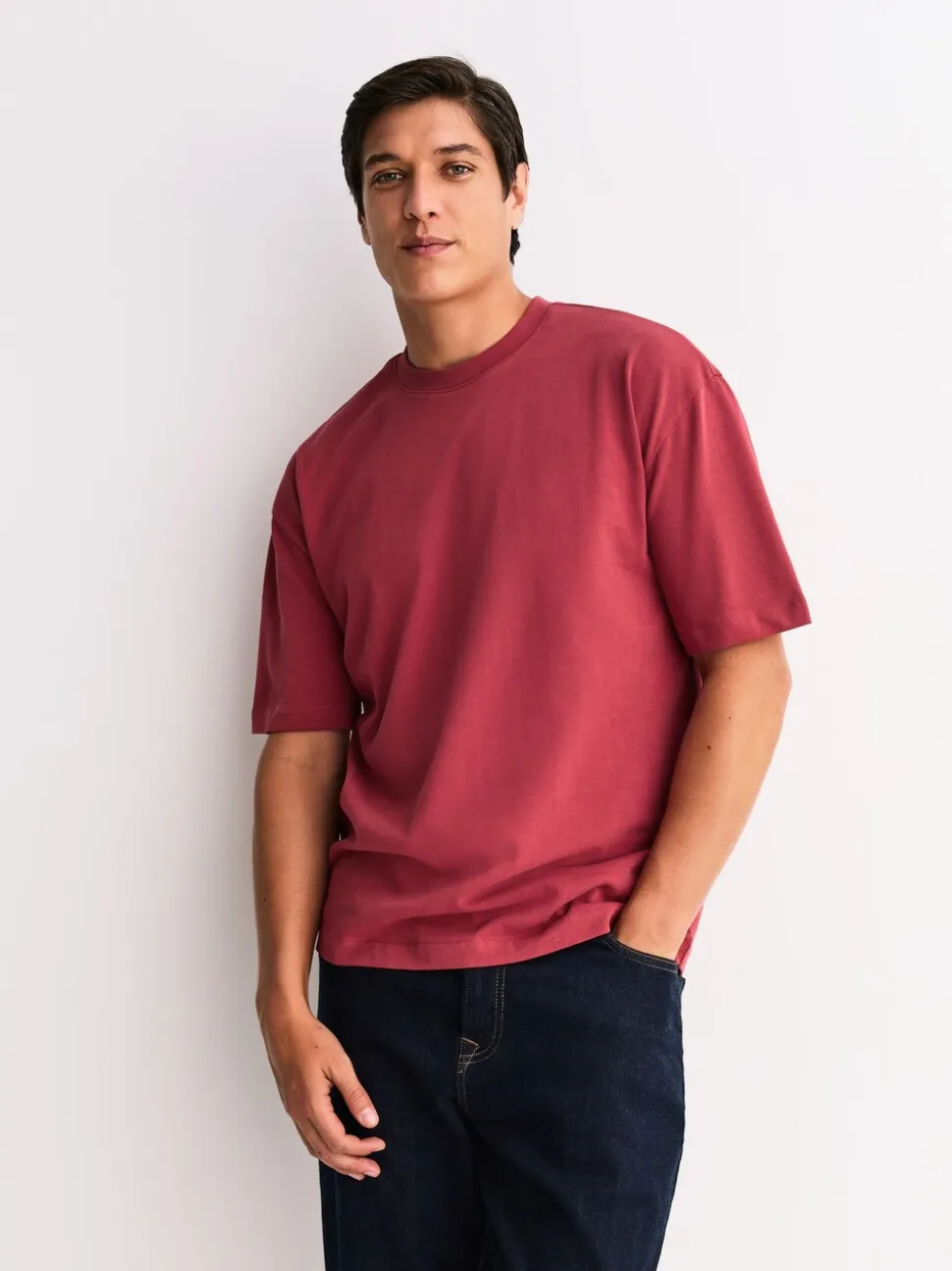 Oranje/Grijs/Groen/Marineblauw/Rood - Set van 5 ruimvallende dikke T-shirts