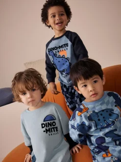 Oranje/marineblauwe met dinosaurusprint - Verpakking van 3 oversized pyjama's 3 (9mnd -10jr)