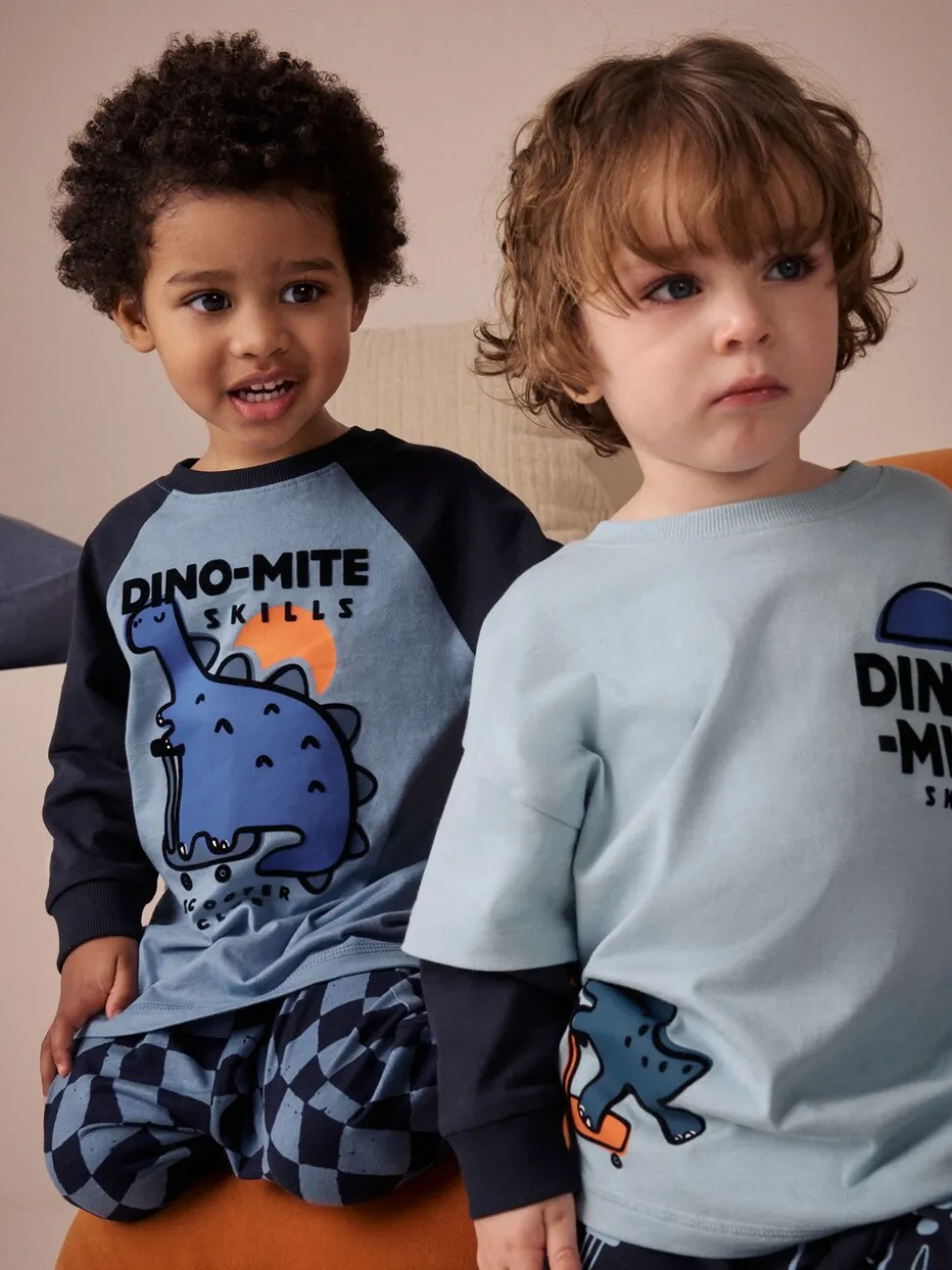 Oranje/marineblauwe met dinosaurusprint - Verpakking van 3 oversized pyjama's 3 (9mnd -10jr)