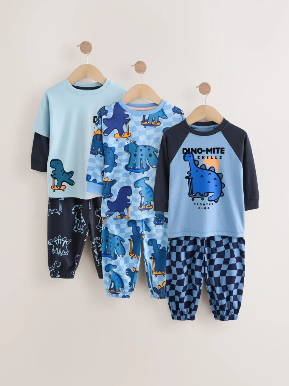 Oranje/marineblauwe met dinosaurusprint - Verpakking van 3 oversized pyjama's 3 (9mnd -10jr)