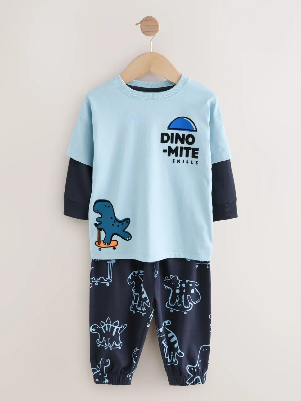 Oranje/marineblauwe met dinosaurusprint - Verpakking van 3 oversized pyjama's 3 (9mnd -10jr)