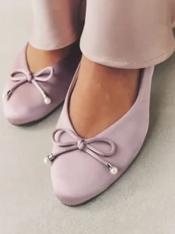 Oudroze - Ballerina's met pareleffect en strikdetail voor bruidsmeisjes