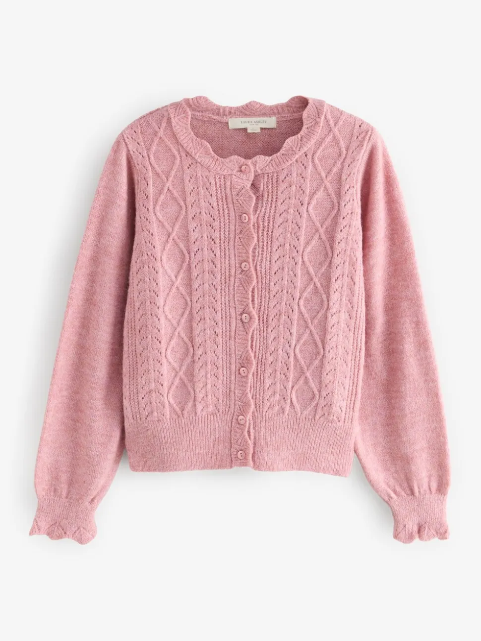 Oudroze - Laura Ashley Pointelle Button Through Scallop Cardigan With A Touch Of Wool