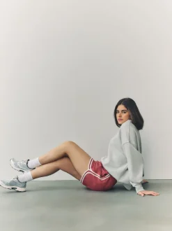 Oudroze - Sportshort met contrasterende Streep