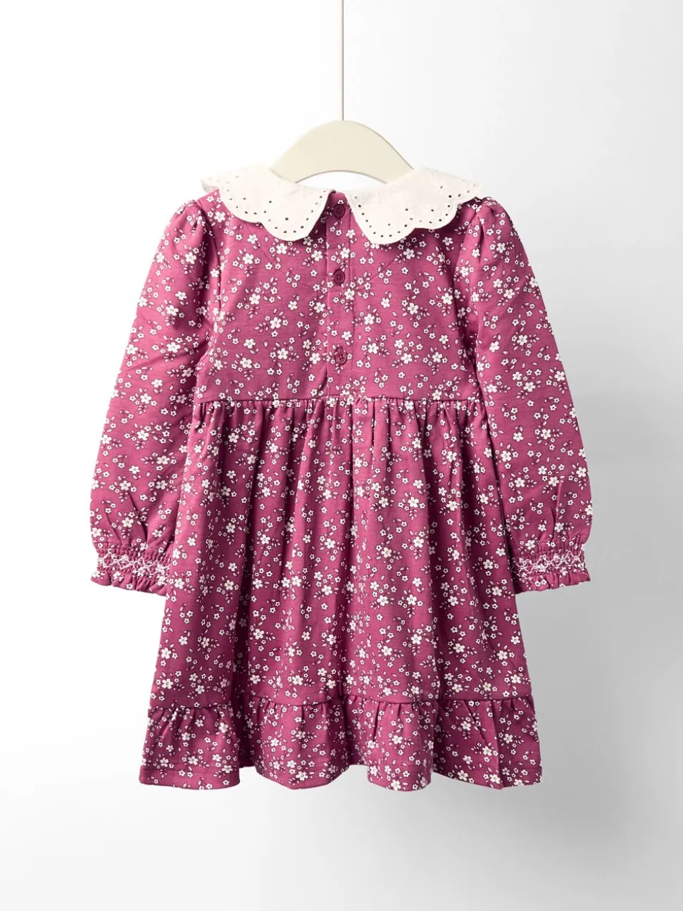 Oudroze met bloemenprint - JoJo Maman Bébé Smocked Jersey Dress with Broderie Collar
