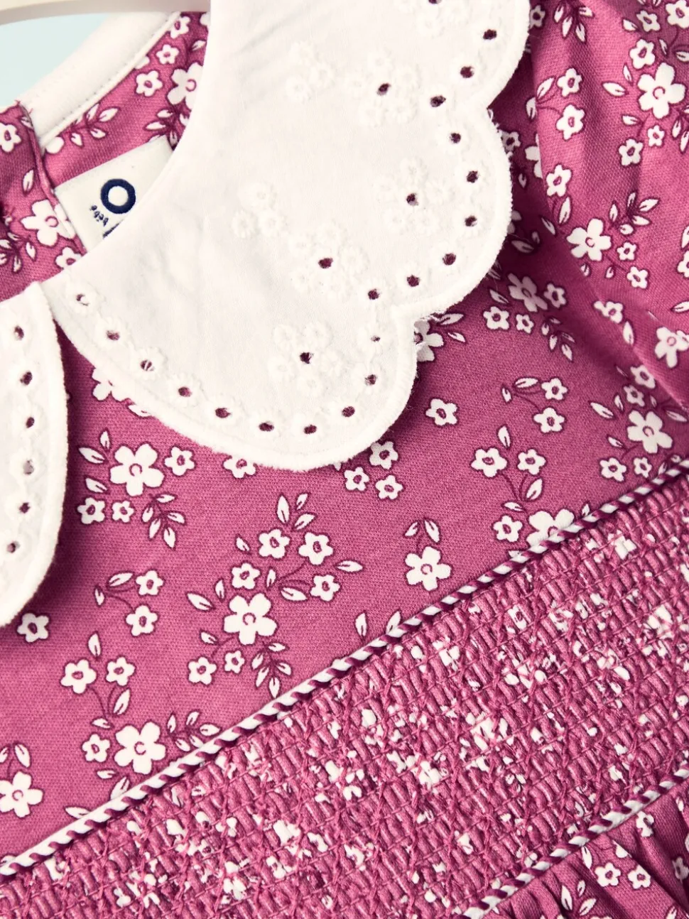 Oudroze met bloemenprint - JoJo Maman Bébé Smocked Jersey Dress with Broderie Collar