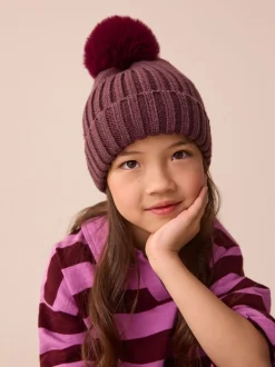Paars - Geribbelde beanie-muts met pompon (3mnd -16jr)