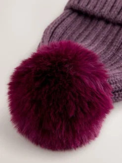 Paars - Geribbelde beanie-muts met pompon (3mnd -16jr)
