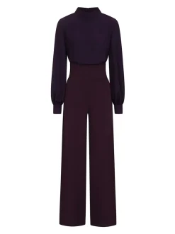 Paars - HotSquash jumpsuit met wijde pijpen en blousonmouwen