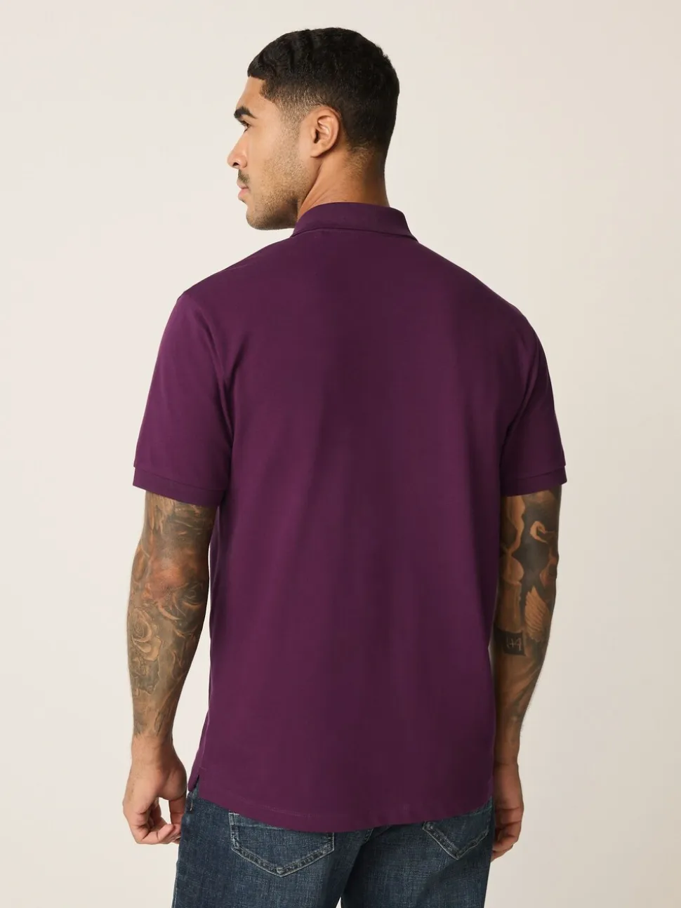 Paars - Normale Pasvorm - Piqué poloshirt met korte mouwen