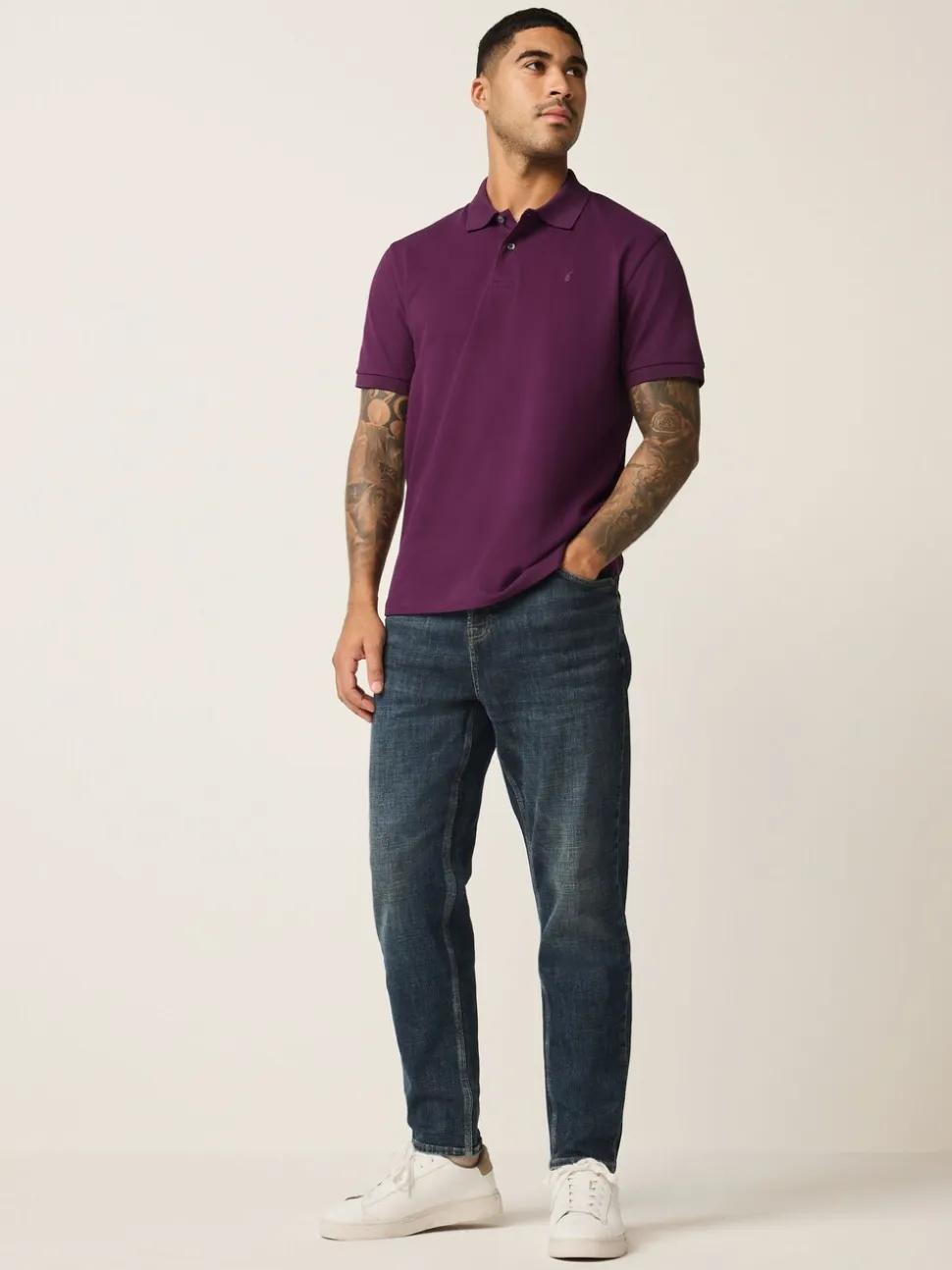 Paars - Normale Pasvorm - Piqué poloshirt met korte mouwen
