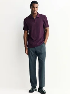Paars - Smart poloshirt met textuur en rits