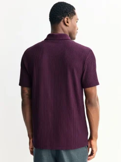 Paars - Smart poloshirt met textuur en rits