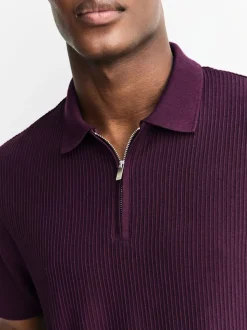 Paars - Smart poloshirt met textuur en rits