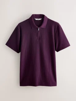 Paars - Smart poloshirt met textuur en rits