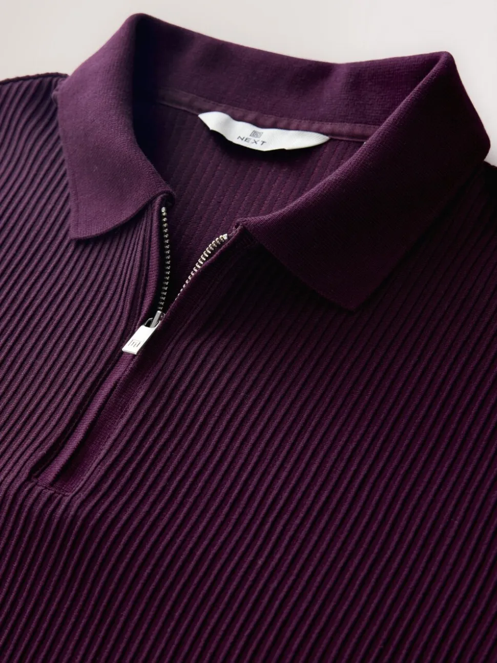 Paars - Smart poloshirt met textuur en rits