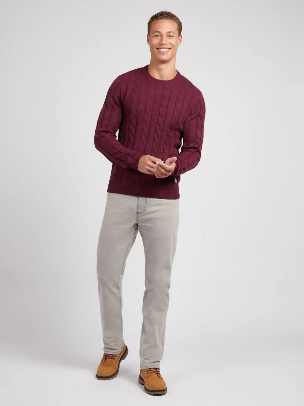 Paars - U.S. Polo Assn. Mens Cable Knit Crew Jumper