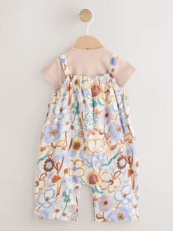 Paars met bloemen - Babyjersey bretelbroeken en Bodysuits Set van 2 stuks (0maanden -3jaar)