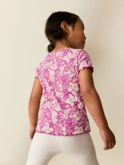 Paars met bloemen - Short Sleeve Rib T-Shirt (3mths-7yrs)