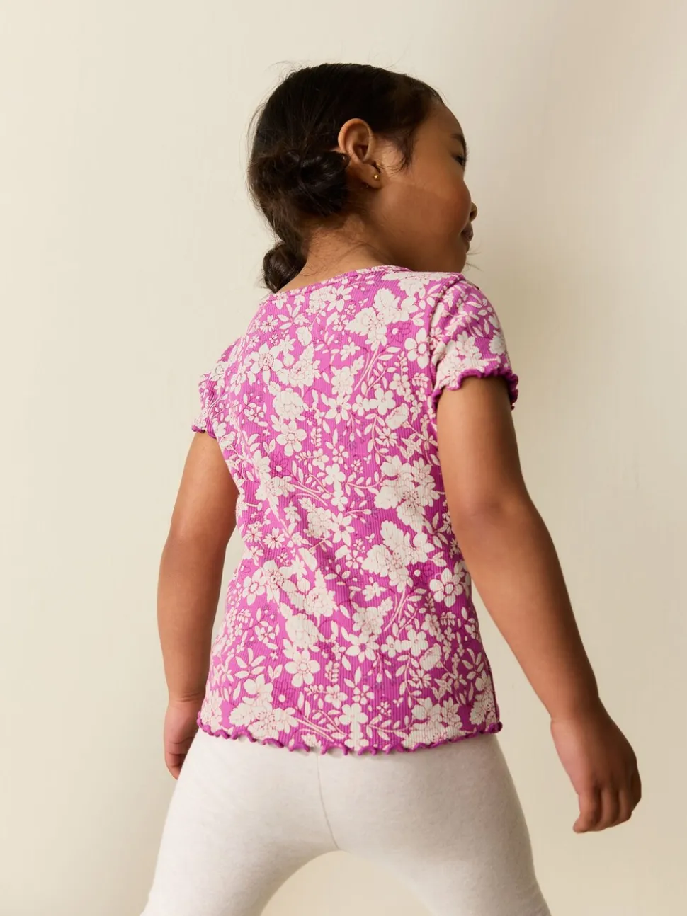 Paars met bloemen - Short Sleeve Rib T-Shirt (3mths-7yrs)
