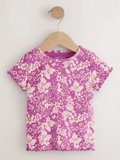 Paars met bloemen - Short Sleeve Rib T-Shirt (3mths-7yrs)