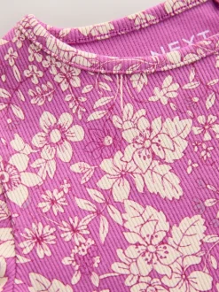 Paars met bloemen - Short Sleeve Rib T-Shirt (3mths-7yrs)