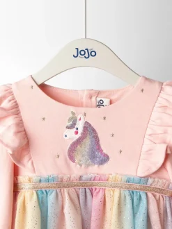 Paars met eenhoornprint - JoJo Maman Bébé feestjurk met tule-applicatie
