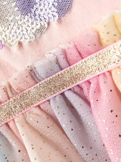Paars met eenhoornprint - JoJo Maman Bébé feestjurk met tule-applicatie