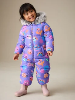 Paars met figuurtjes - Regenbestendig sneeuwpak met imitatiebont (3mnd-7jr)