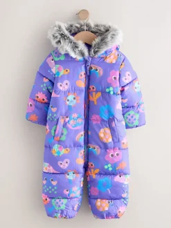 Paars met figuurtjes - Regenbestendig sneeuwpak met imitatiebont (3mnd-7jr)