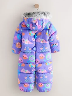 Paars met figuurtjes - Regenbestendig sneeuwpak met imitatiebont (3mnd-7jr)