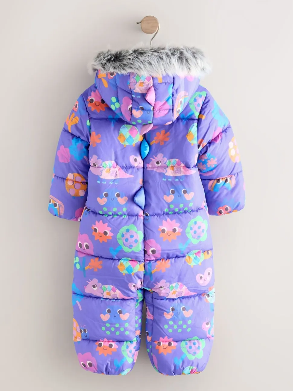 Paars met figuurtjes - Regenbestendig sneeuwpak met imitatiebont (3mnd-7jr)
