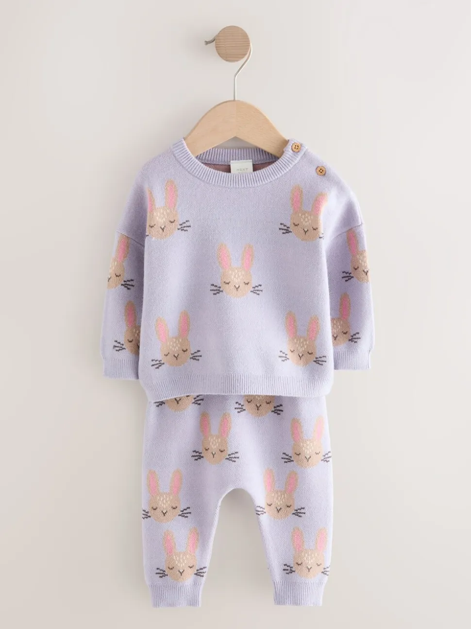 Paars met konijnenprint - Gebreide babytrui en leggings set 2 -delig (0mnd -2jr)