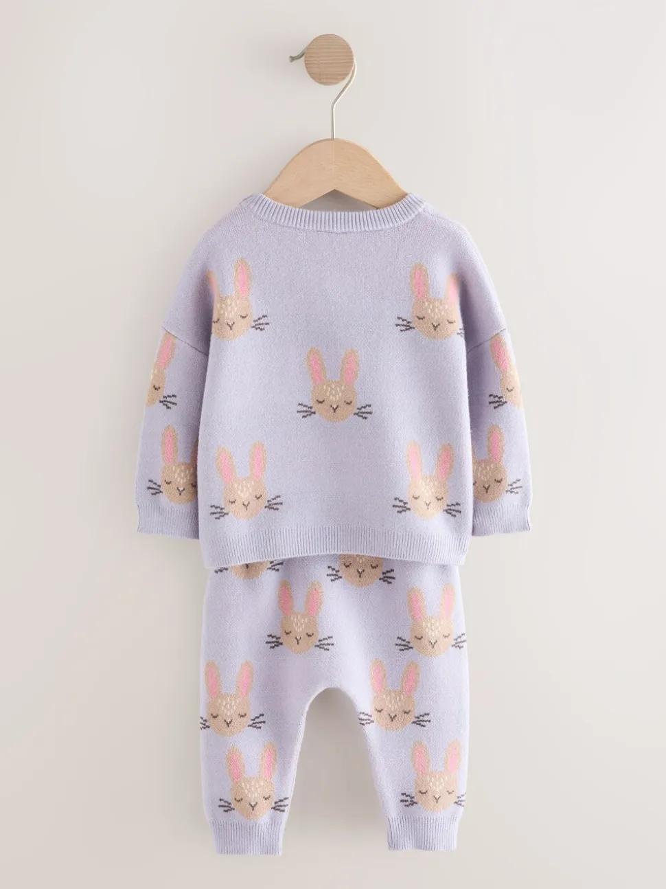 Paars met konijnenprint - Gebreide babytrui en leggings set 2 -delig (0mnd -2jr)