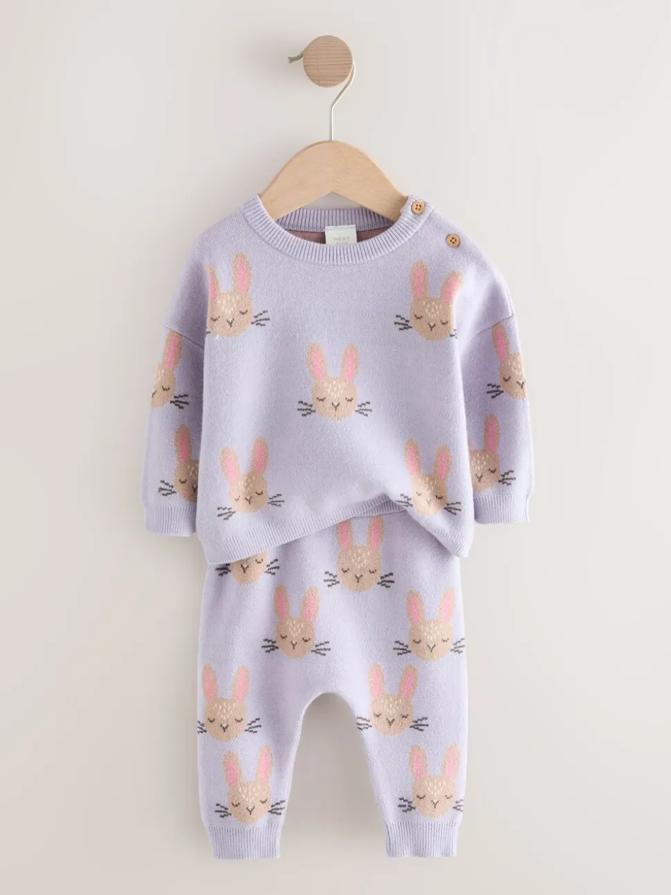 Paars met konijnenprint - Gebreide babytrui en leggings set 2 -delig (0mnd -2jr)