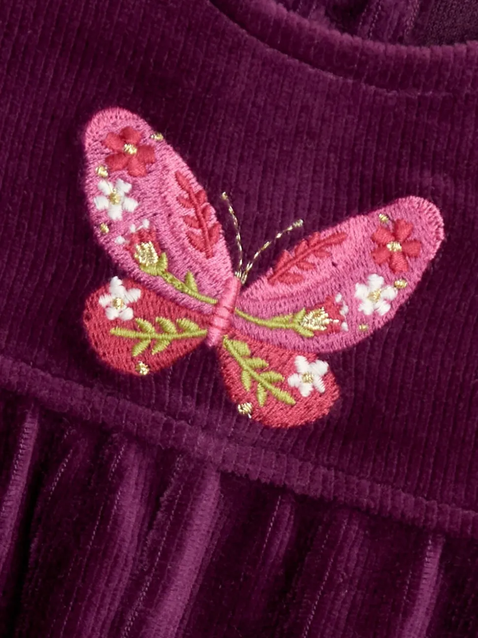 Paars met vlinderprint - JoJo Maman Bébé Appliqué Velour Dungarees & Top Set