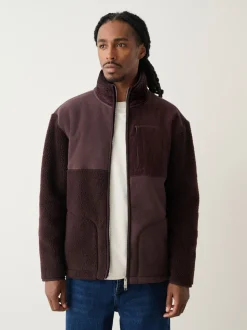Paarsblauw - Cord Block Zip Through Funnel Fleece