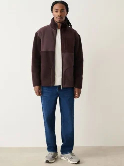 Paarsblauw - Cord Block Zip Through Funnel Fleece