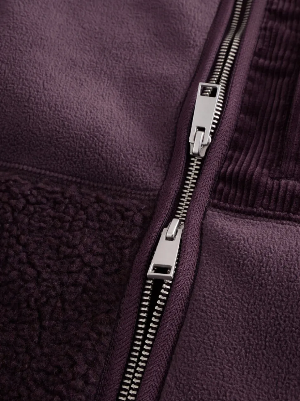 Paarsblauw - Cord Block Zip Through Funnel Fleece