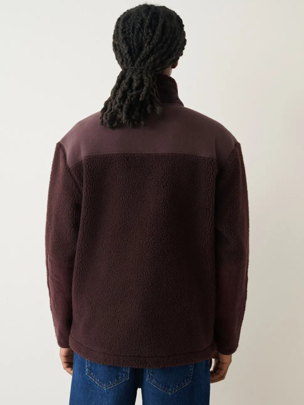 Paarsblauw - Cord Block Zip Through Funnel Fleece